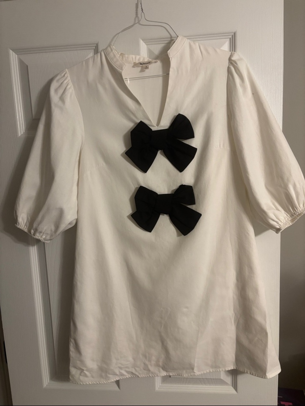 Girls' Cream Formal Dress with Black Bow Accents